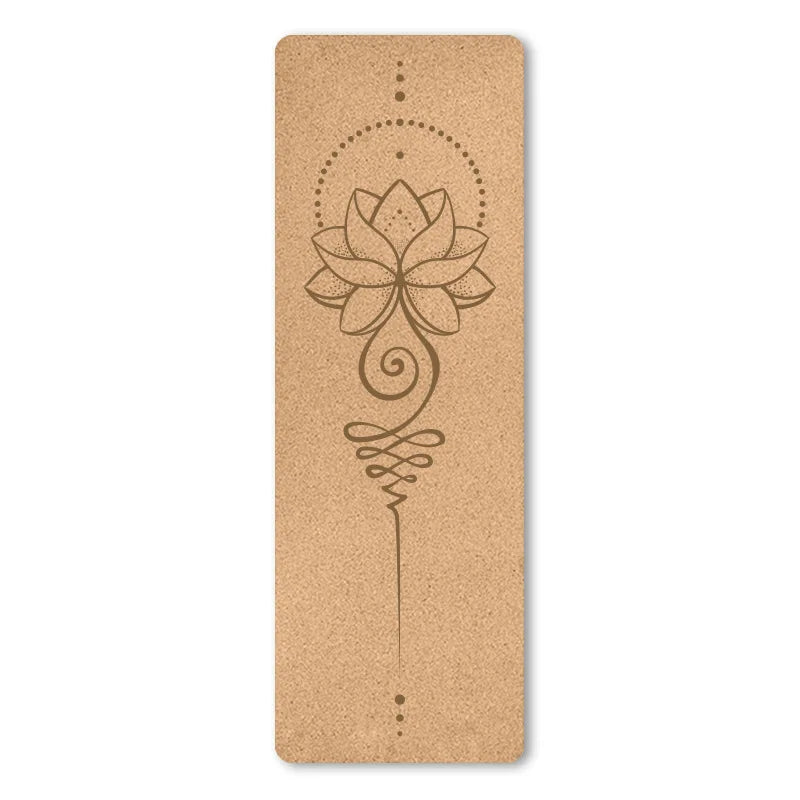 4mm Natural Cork TPE Printed Yoga Mat - Non-Slip, Sweat-Absorbing Home Fitness Pad for Gymnastics and Pilates, Includes Carry Bag
