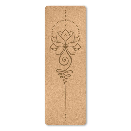 4mm Natural Cork TPE Printed Yoga Mat - Non-Slip, Sweat-Absorbing Home Fitness Pad for Gymnastics and Pilates, Includes Carry Bag