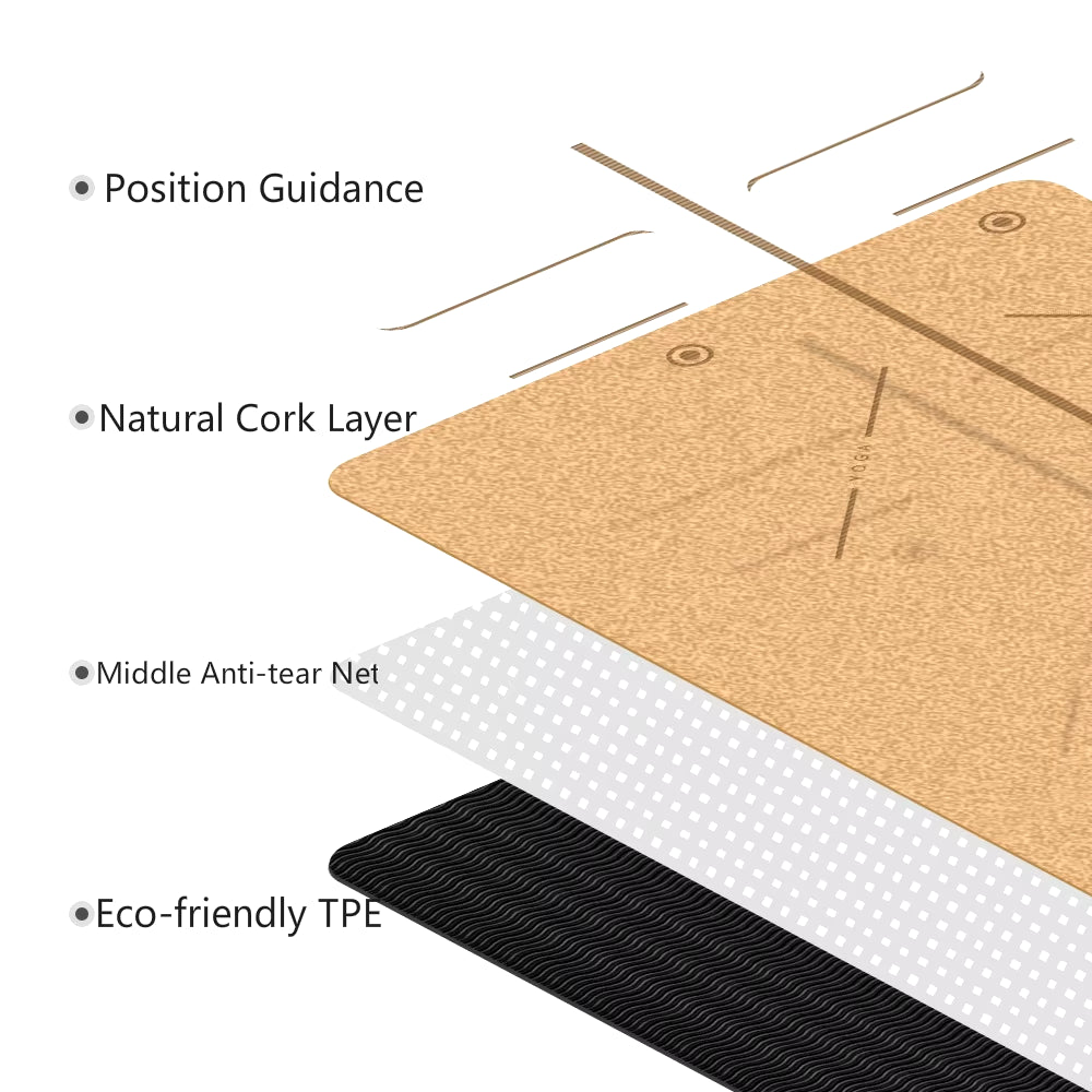 4mm Natural Cork TPE Printed Yoga Mat - Non-Slip, Sweat-Absorbing Home Fitness Pad for Gymnastics and Pilates, Includes Carry Bag